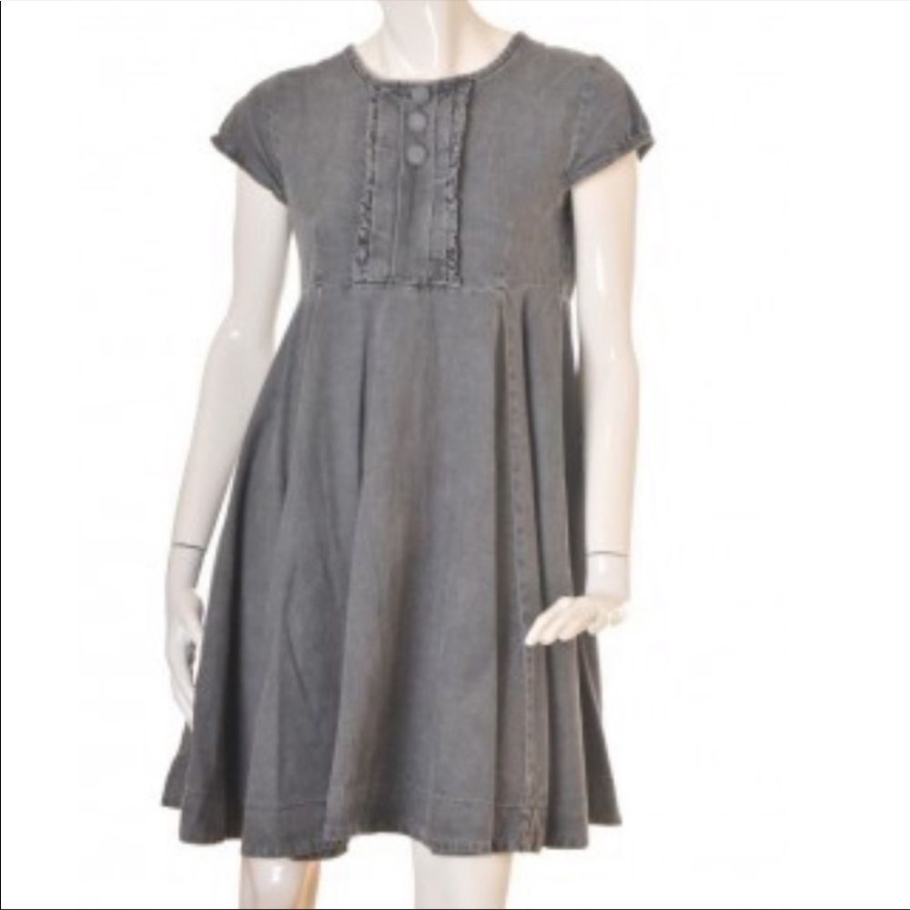 Denim jean prairie pleated knee length dress 14